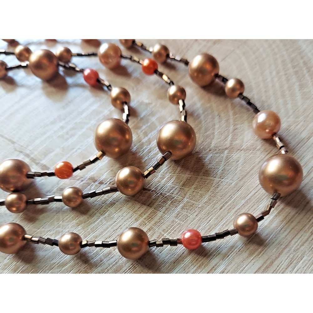 3 Strand Multi Layer Faux Pearl Statement Bib Necklace Antique Bronze Coral Boho